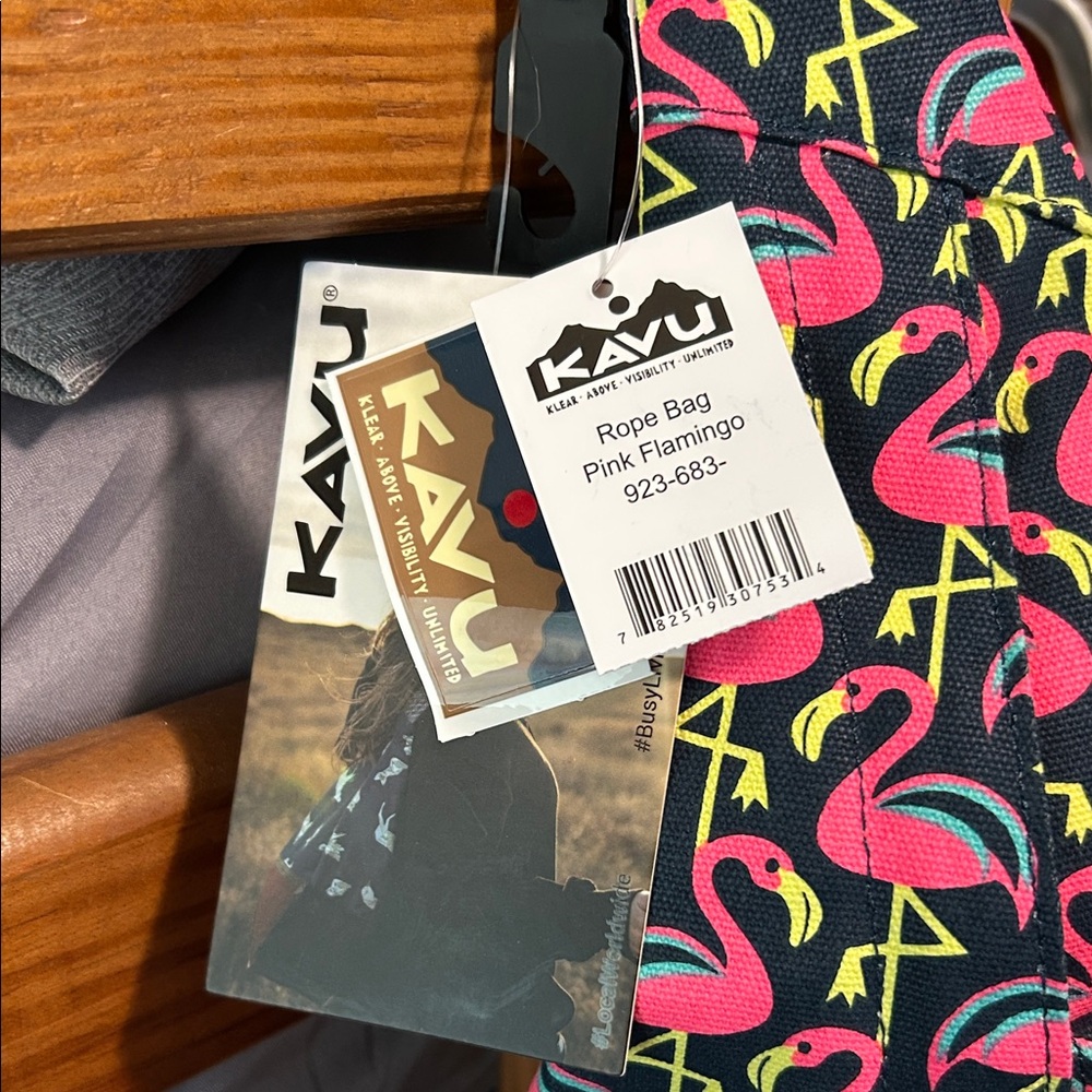 Kavu Flamingo Pattern Rope Bag - Pink, Yellow & Black - Picture 3 of 7
